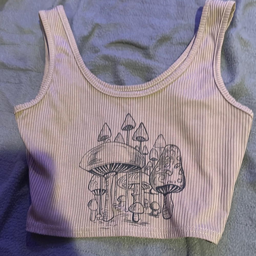 Striped Tank Top with Mushroom Design